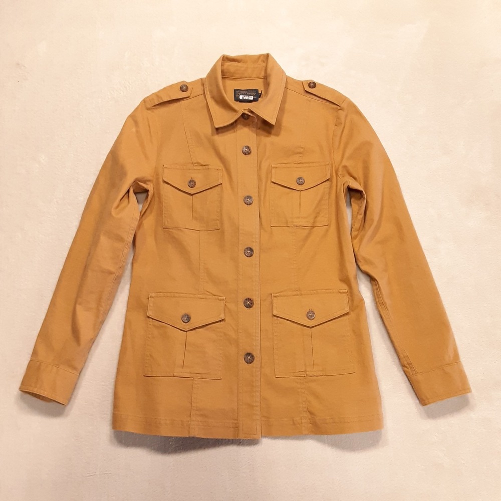 Pendleton Women's Sun Safari Button Jacket Sz.2 Petite Tan Utility Epaulets
